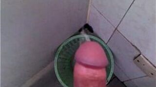 Cumming in a public bathroom bin - porn video