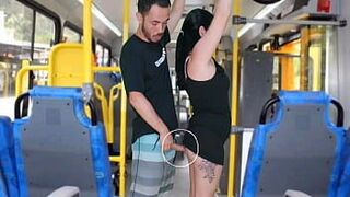 ABSURD IN PUBLIC ON THE BUS man rubs his dick on the brunette until he cums on her ass and dress - porn video