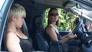 Short haired blonde girl gets seduced in the tub by older lady - porn video