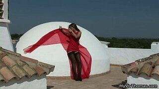 Sexy babe outdoor in black stockings - porn video