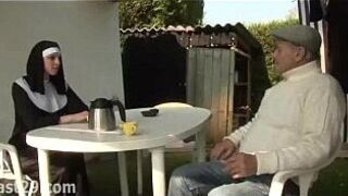 Old and young double team a nun - porn video