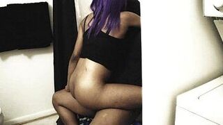 purple hair Black Emo rides Dick Hard in public bathroom - porn video