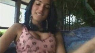 Busty tranny babe gets naked and tugs on her cock - porn video