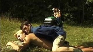 Two twinky gardeners fucking with horny strangers - porn video