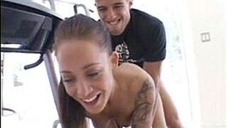 sexy tattooed chick fucked hard in the gym by her horny fitness trainer - porn video