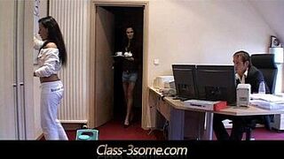 Threesome Relaxation on the office desk - porn video